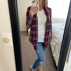 Wine colored plaid cardigan